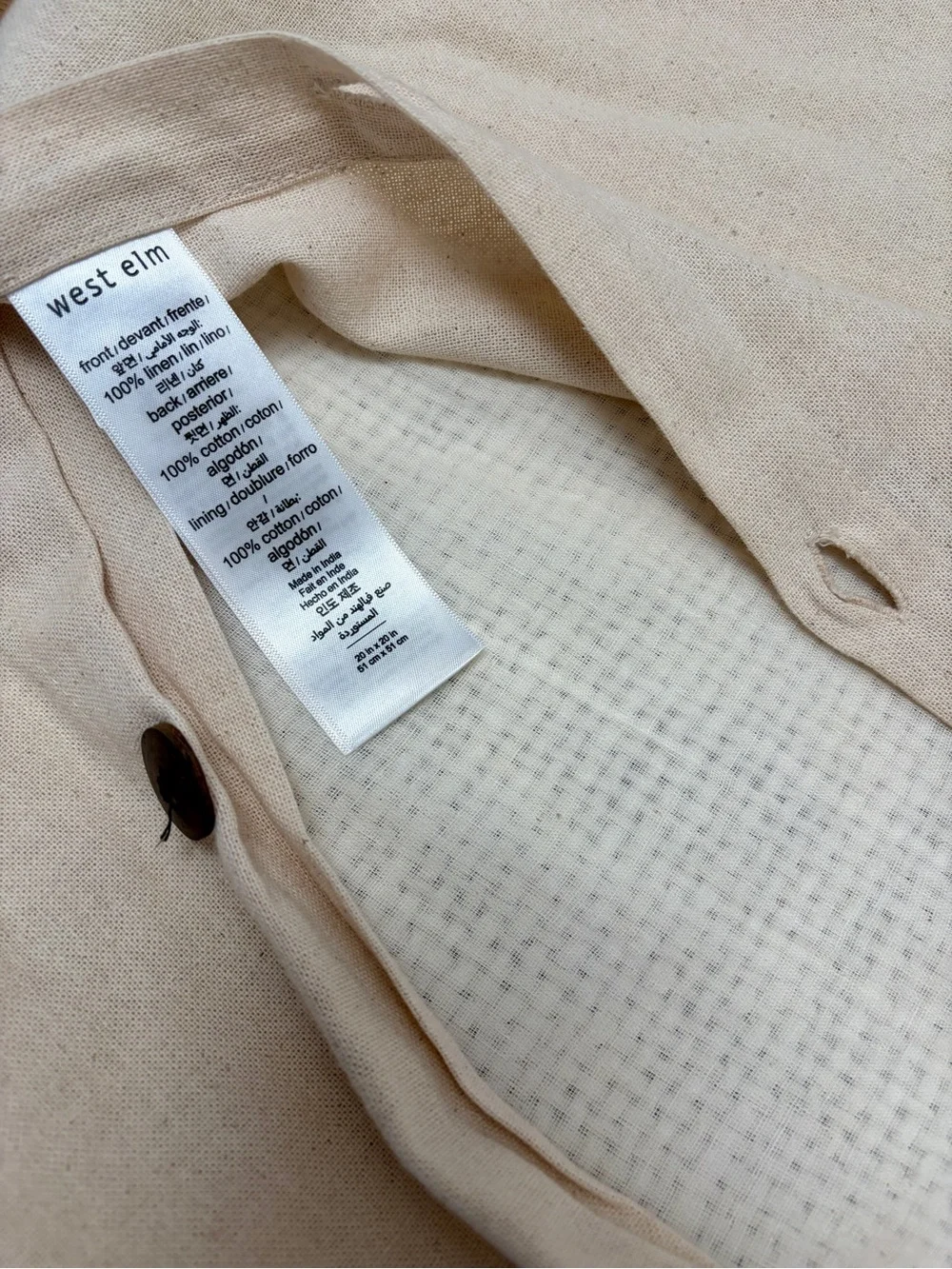 West Elm Two Tone Chunky White Linen Pillow Cover 20x20